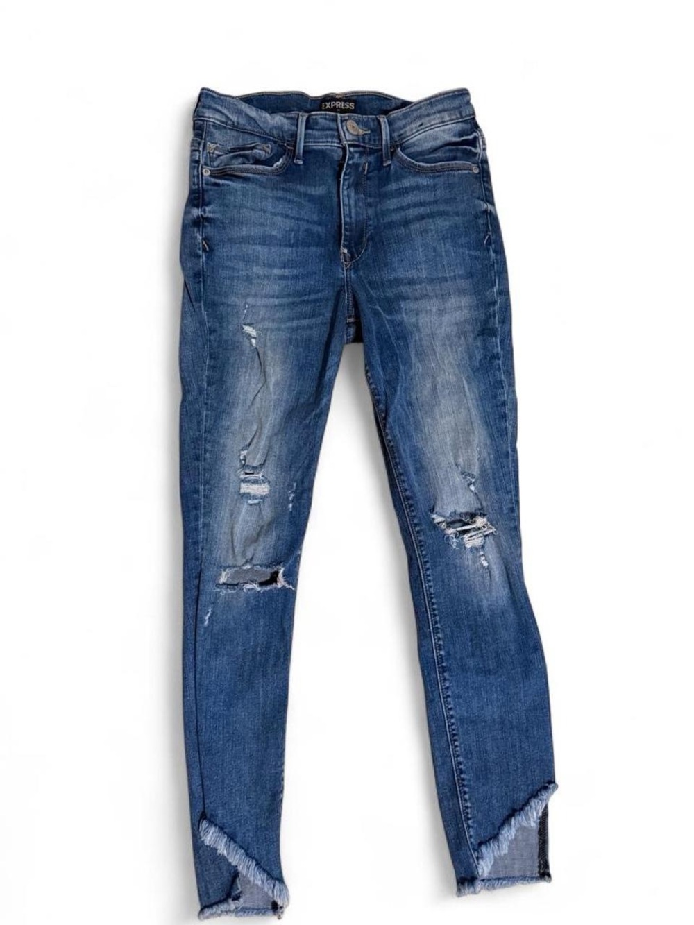 Express Women's Medium Blue Distressed Skinny Jeans
